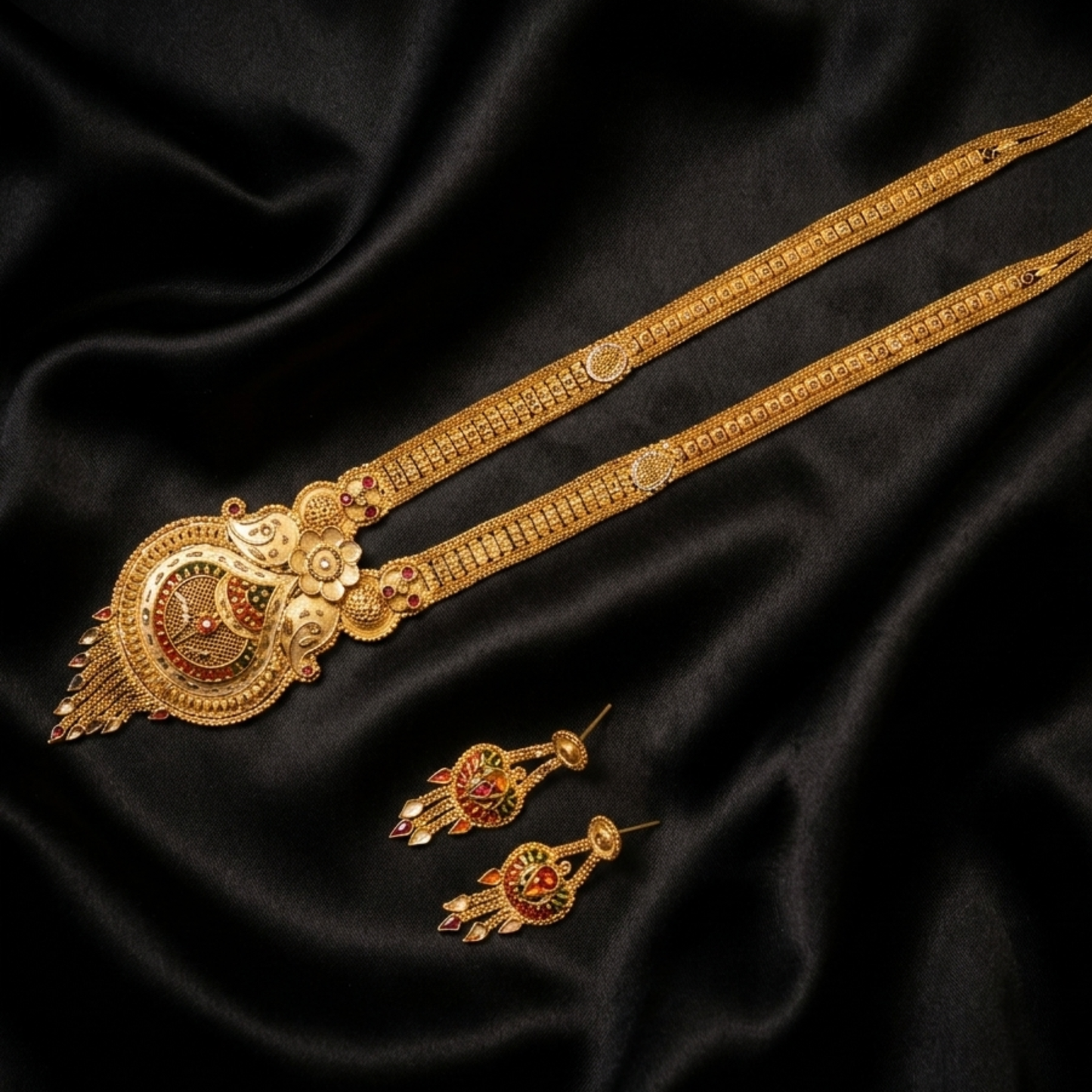 Aishwarya Deepalakshmi Heritage Necklace Set – Antique Matte Gold-Plated Temple Jewelry With Matching Earrings