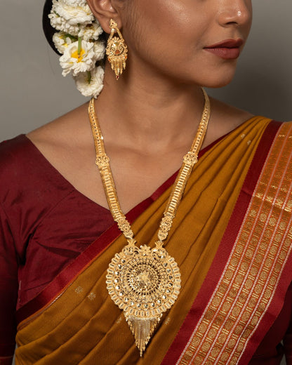 Aishwarya Chakra Royale Jewellery Set – Antique Matte Gold-Plated Necklace & Earrings Set