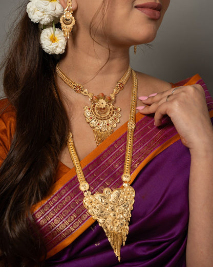 Aishwarya Lakshmi Hridaya Royal Jewellery Set – Antique Matte Gold-Plated Necklace With Matching Earrings