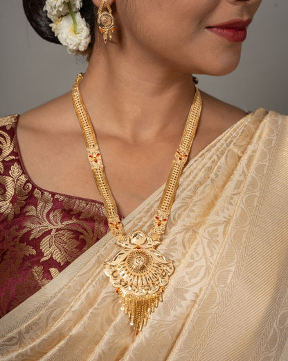 Aishwarya Surya Kanti Heritage Jewellery Set – Antique Matte Gold-Plated Necklace & Earrings Set