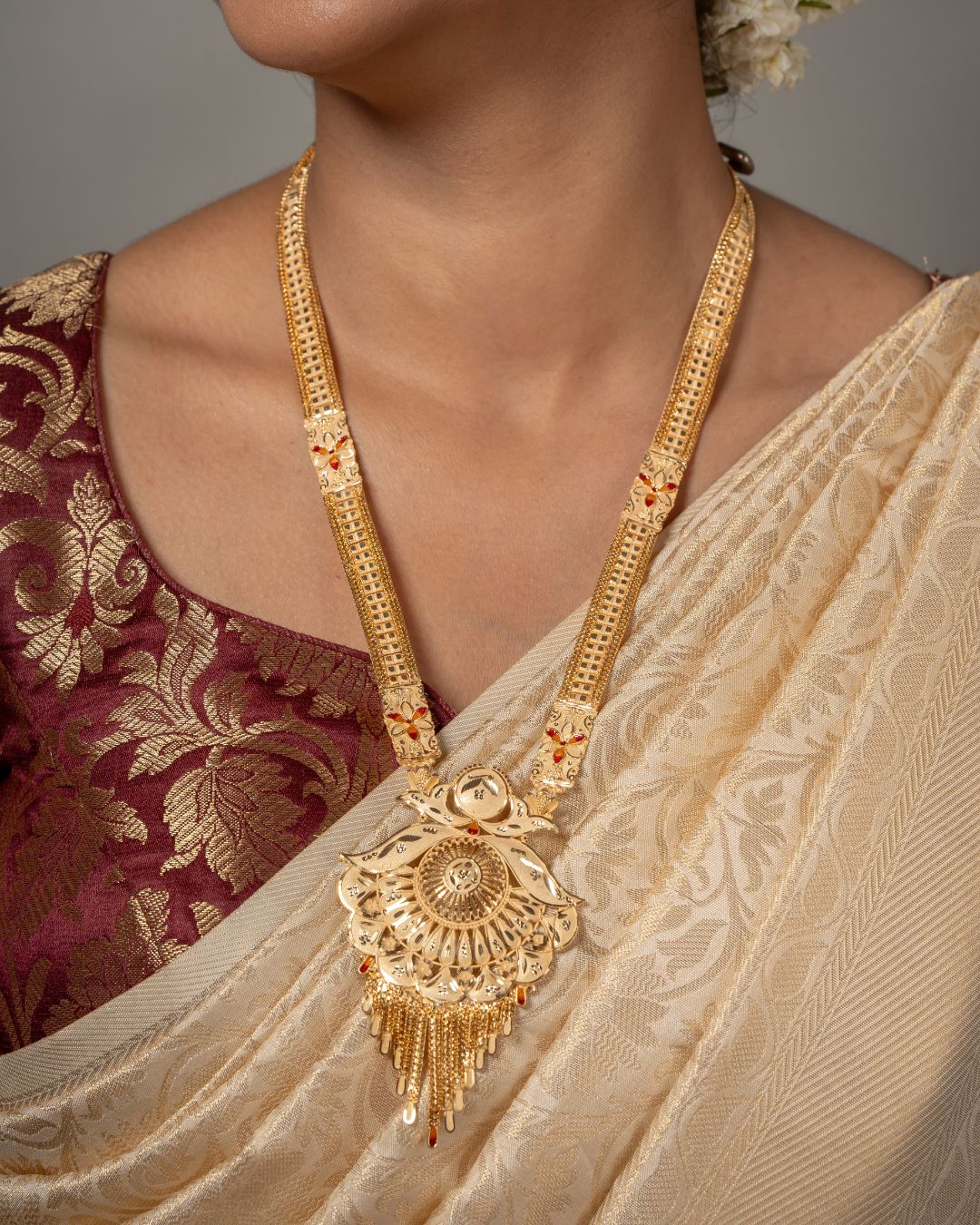 Aishwarya Surya Kanti Heritage Jewellery Set – Antique Matte Gold-Plated Necklace & Earrings Set