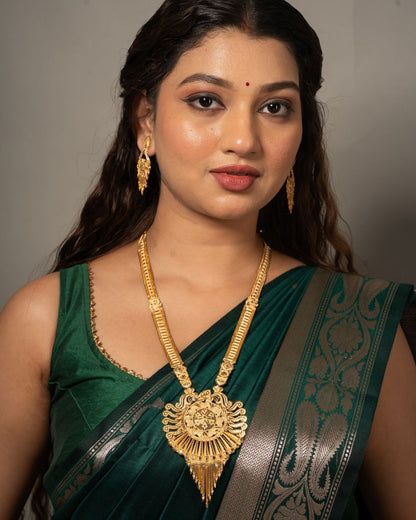 Aishwarya Heritage Haram Set – Antique Matte Gold-Plated Temple Jewelry with Ruby Accents