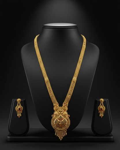 Aishwarya Deepalakshmi Heritage Necklace Set – Antique Matte Gold-Plated Temple Jewelry With Matching Earrings
