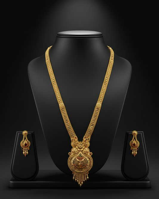 Mayura Heritage Long Set – 24K Gold-Plated Peacock Motif Haram