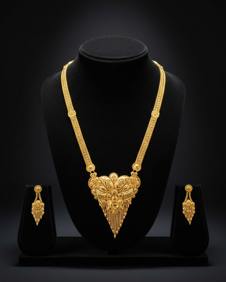 Aishwarya Lakshmi Hridaya Royal Jewellery Set – Antique Matte Gold-Plated Necklace With Matching Earrings