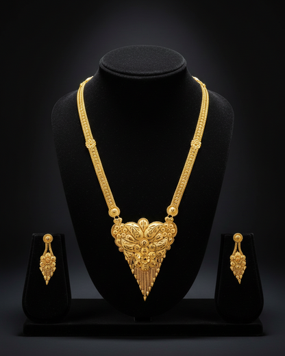 Aishwarya Lakshmi Hridaya Royal Jewellery Set – Antique Matte Gold-Plated Necklace With Matching Earrings