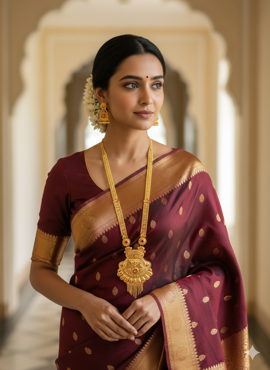 Kamalashri Heritage Necklace Set – Antique Matte Gold-Plated Temple Jewelry With Matching Earrings
