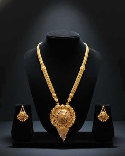 Aishwarya Chakra Royale Jewellery Set – Antique Matte Gold-Plated Necklace & Earrings Set