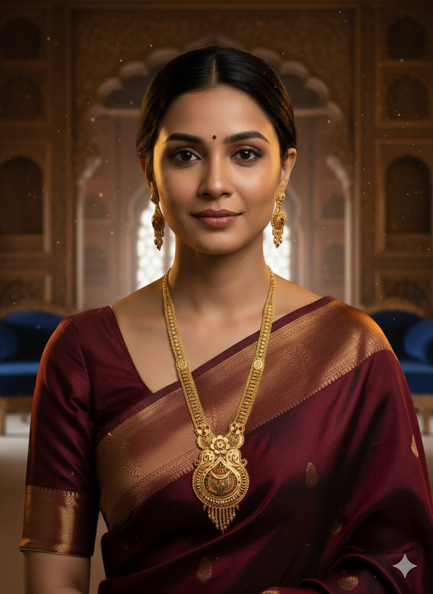 Aishwarya Deepalakshmi Heritage Necklace Set – Antique Matte Gold-Plated Temple Jewelry With Matching Earrings