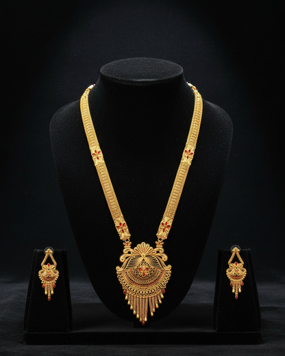 Aishwarya Ratnakamala Heritage Necklace Set – Antique Matte Gold Temple Jewelry With Matching Earrings