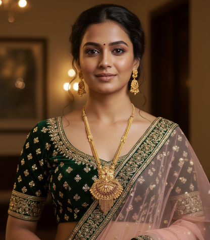Aishwarya Padma Varnika Heritage Necklace Set – Antique Matte Gold-Plated Temple Jewelry With Matching Earrings
