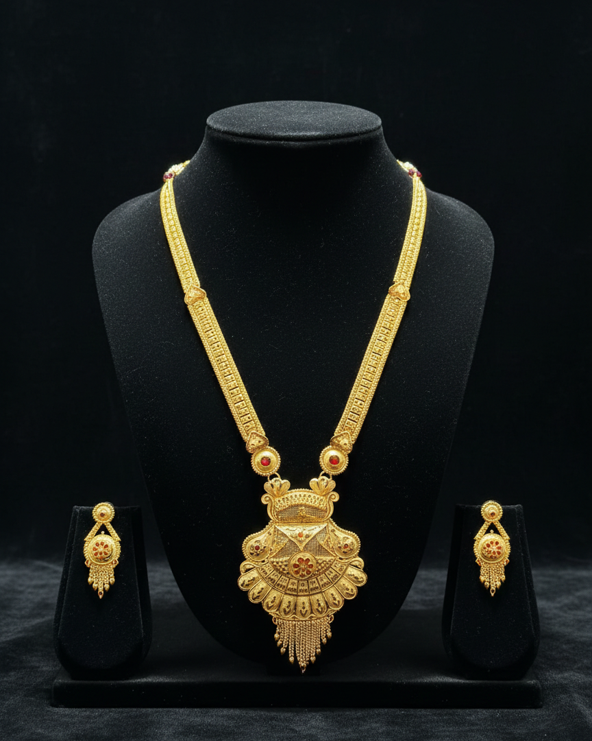 Kamalashri Heritage Necklace Set – Antique Matte Gold-Plated Temple Jewelry With Matching Earrings