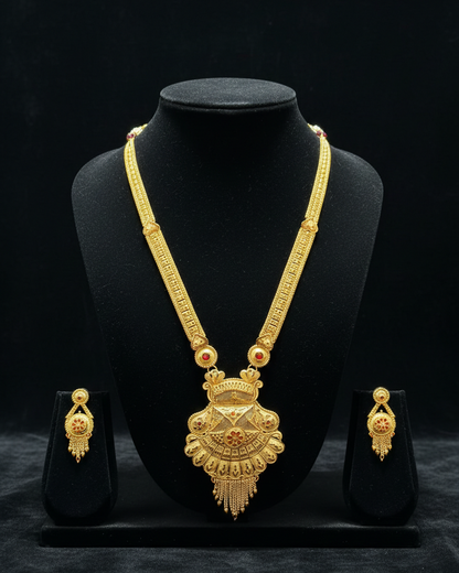 Kamalashri Heritage Necklace Set – Antique Matte Gold-Plated Temple Jewelry With Matching Earrings