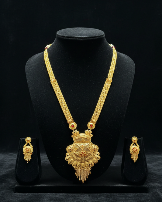 Kamalashri Heritage Necklace Set – Antique Matte Gold-Plated Temple Jewelry With Matching Earrings