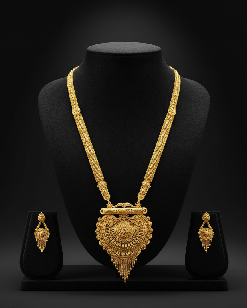 Chakravali Heritage Necklace Set – Antique Matte Gold-Plated Temple Jewelry With Matching Earrings