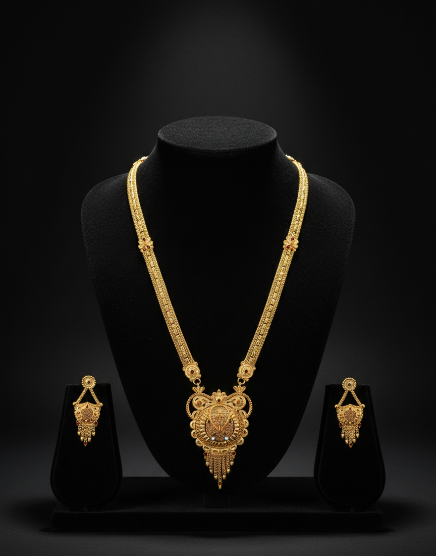 Mrinalini Heritage Necklace Set – Antique Matte Gold-Plated Temple Jewelry With Matching Earrings