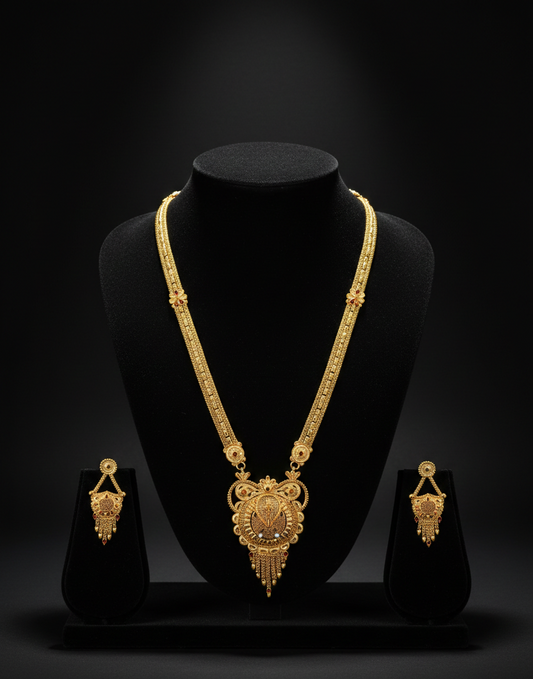 Mrinalini Heritage Necklace Set – Antique Matte Gold-Plated Temple Jewelry With Matching Earrings