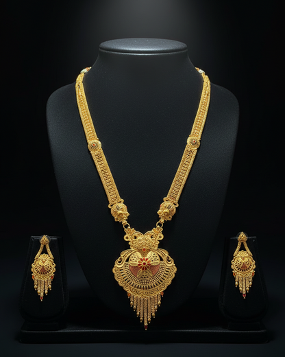 Aishwarya Padmavalli Heritage Necklace Set – Antique Matte Gold-Plated Temple Jewelry With Matching Earrings