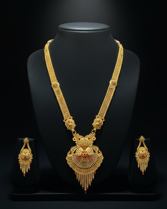 Padmavalli Heritage Necklace Set – Antique Matte Gold-Plated Temple Jewelry With Matching Earrings