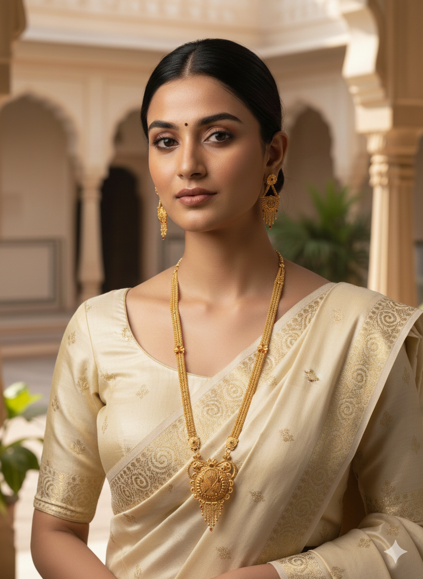 Mrinalini Heritage Necklace Set – Antique Matte Gold-Plated Temple Jewelry With Matching Earrings