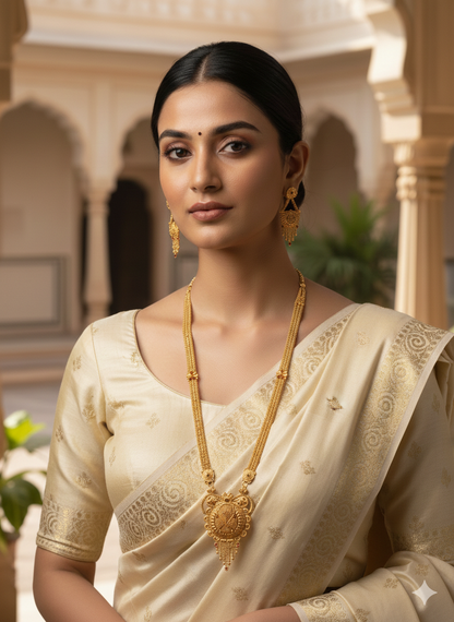 Mrinalini Heritage Necklace Set – Antique Matte Gold-Plated Temple Jewelry With Matching Earrings
