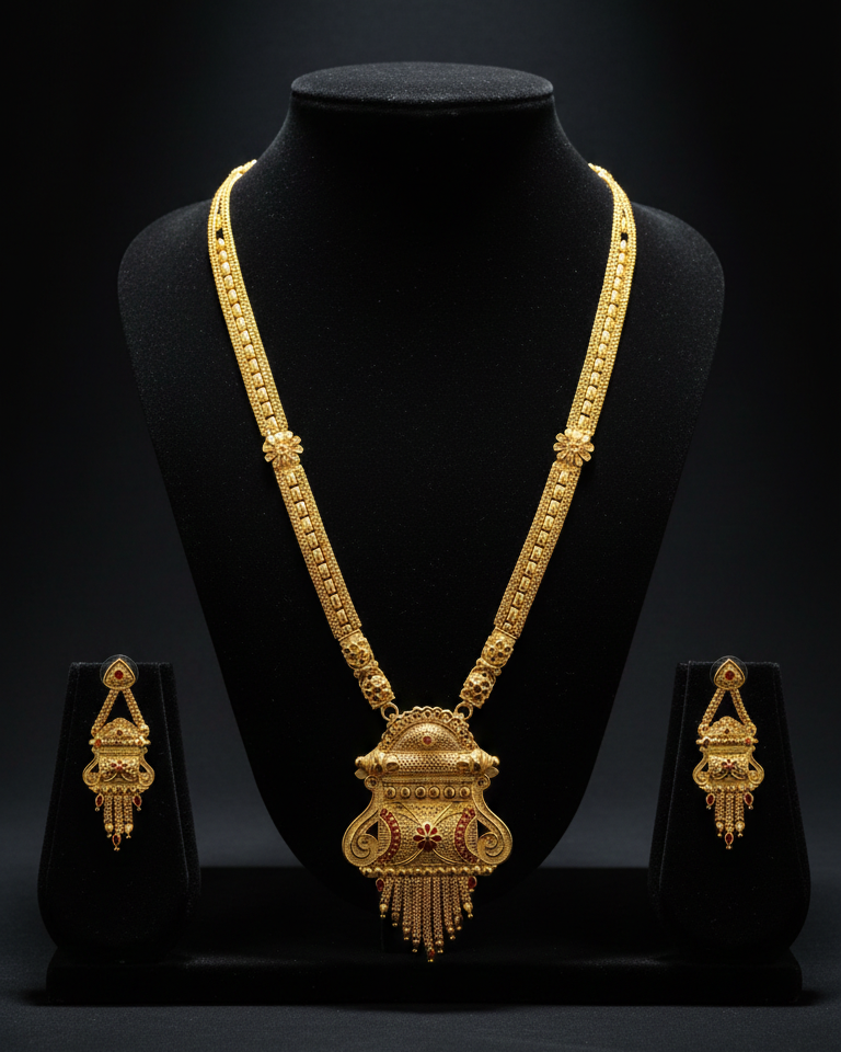 Aishwarya Rajalakshmi Heritage Necklace Set – Antique Matte Gold-Plated Temple Jewelry With Matching Earrings