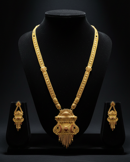 Rajalakshmi Heritage Necklace Set – Antique Matte Gold-Plated Temple Jewelry With Matching Earrings
