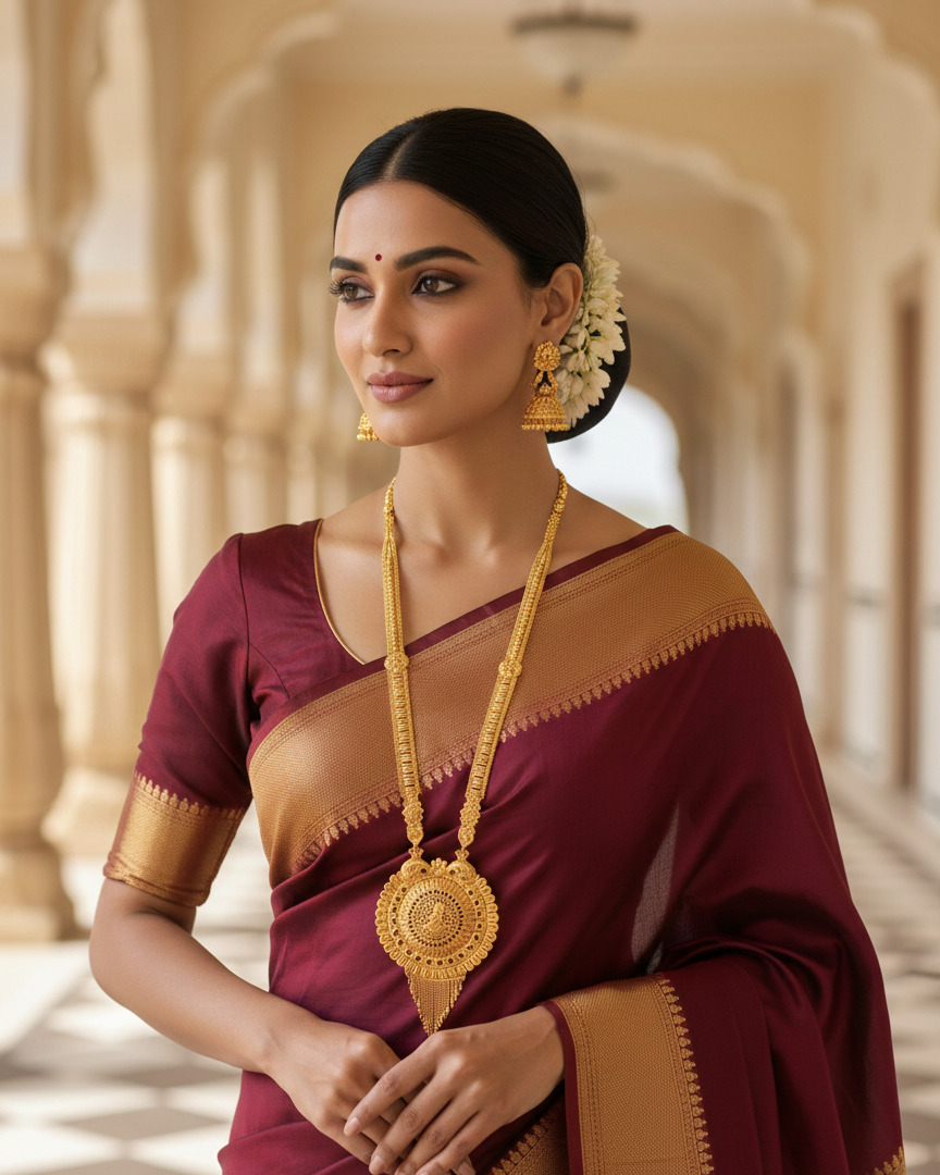 Aishwarya Chakra Royale Jewellery Set – Antique Matte Gold-Plated Necklace & Earrings Set