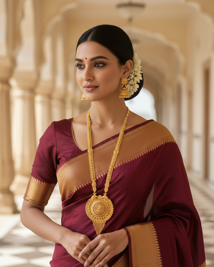 Aishwarya Chakra Royale Jewellery Set – Antique Matte Gold-Plated Necklace & Earrings Set