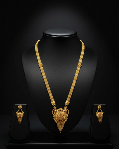 Hamsadhvani Heritage Necklace Set – Antique Matte Gold-Plated Temple Jewelry With Matching Earrings