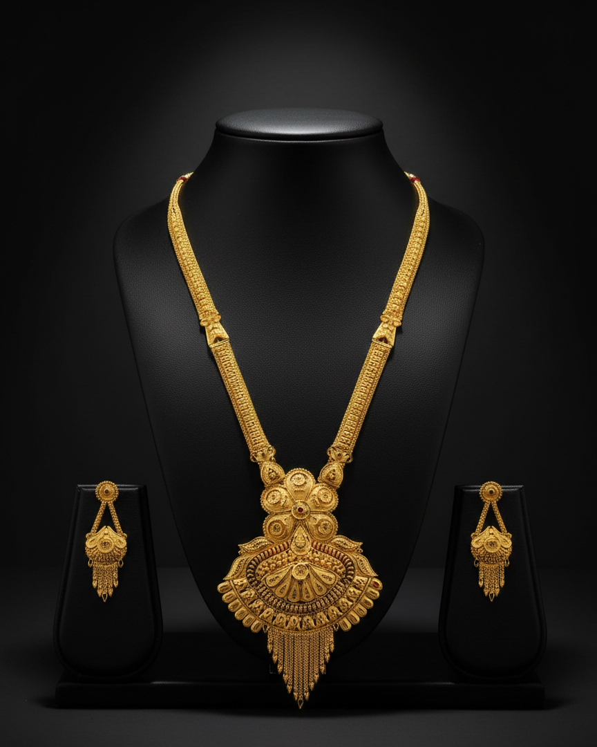 Aishwarya Padmakosha Heritage Necklace Set – Antique Matte Gold Temple Jewelry With Matching Earrings