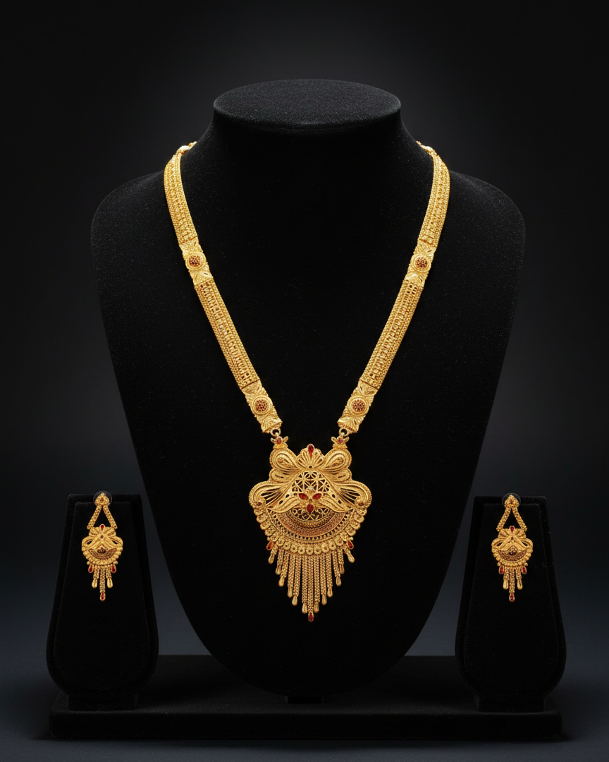 Padmarekha Heritage Necklace Set – Antique Matte Gold-Plated Temple Jewelry With Matching Earrings