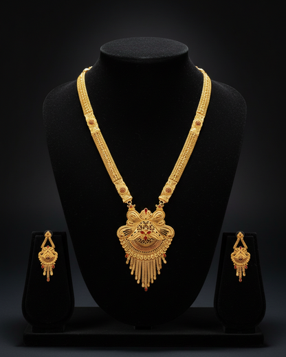 Padmarekha Heritage Necklace Set – Antique Matte Gold-Plated Temple Jewelry With Matching Earrings