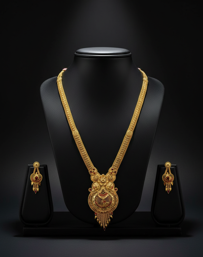 Ratnadeepa Heritage Necklace Set – Antique Matte Gold-Plated Temple Jewelry With Matching Earrings