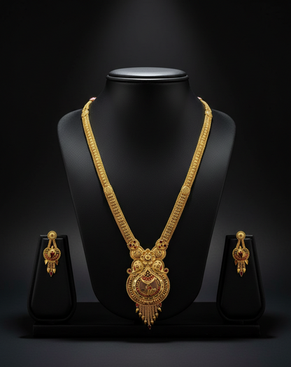 Ratnadeepa Heritage Necklace Set – Antique Matte Gold-Plated Temple Jewelry With Matching Earrings