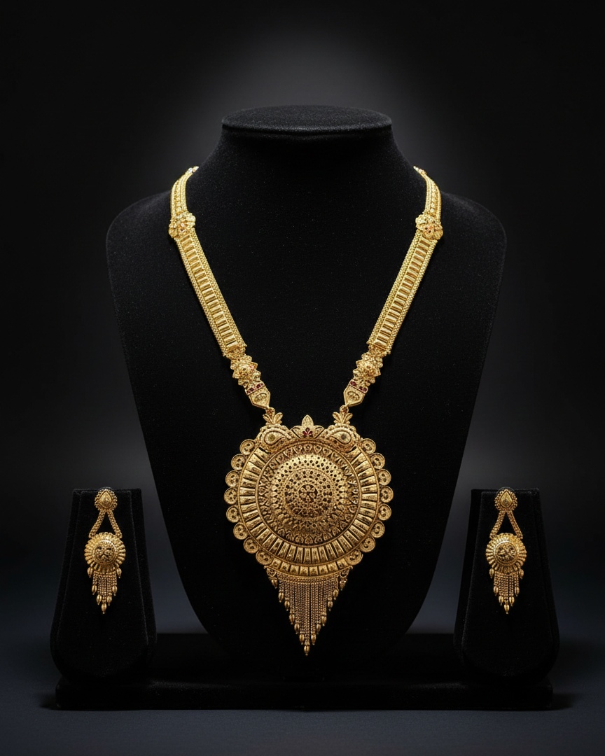 Aishwarya Mandala Antique Jewellery Set – Antique Matte Gold-Plated Necklace & Earrings Set