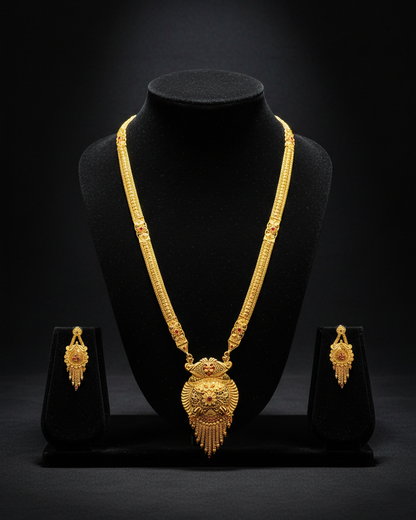 Aishwarya Rajsi Vaibhav Royal Jewellery Set – Antique Matte Gold-Plated Necklace With Matching Earrings