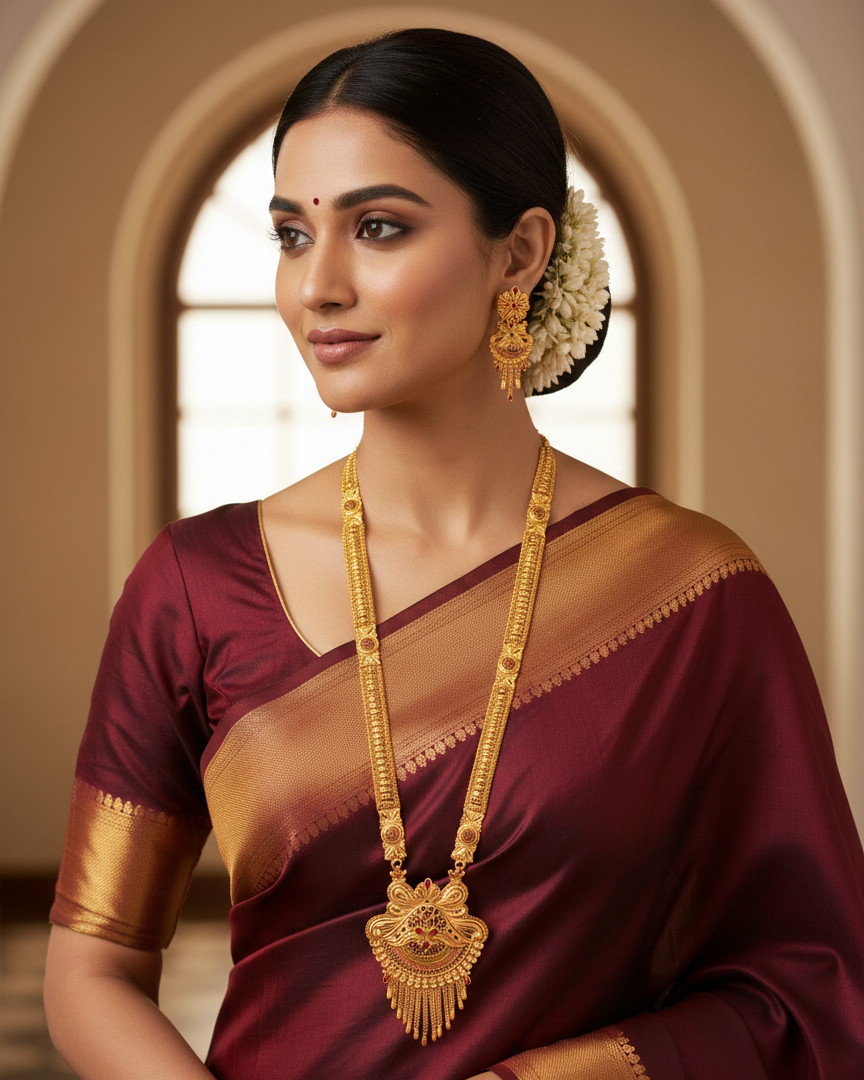 Padmarekha Heritage Necklace Set – Antique Matte Gold-Plated Temple Jewelry With Matching Earrings