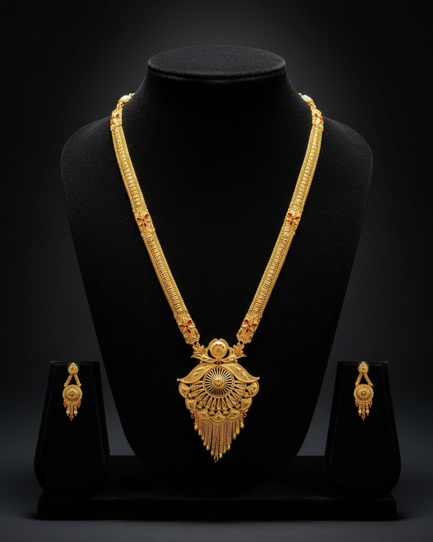 Aishwarya Surya Kanti Heritage Jewellery Set – Antique Matte Gold-Plated Necklace & Earrings Set