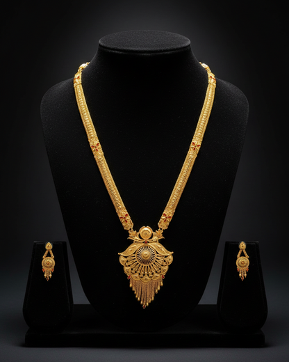 Aishwarya Surya Kanti Heritage Jewellery Set – Antique Matte Gold-Plated Necklace & Earrings Set