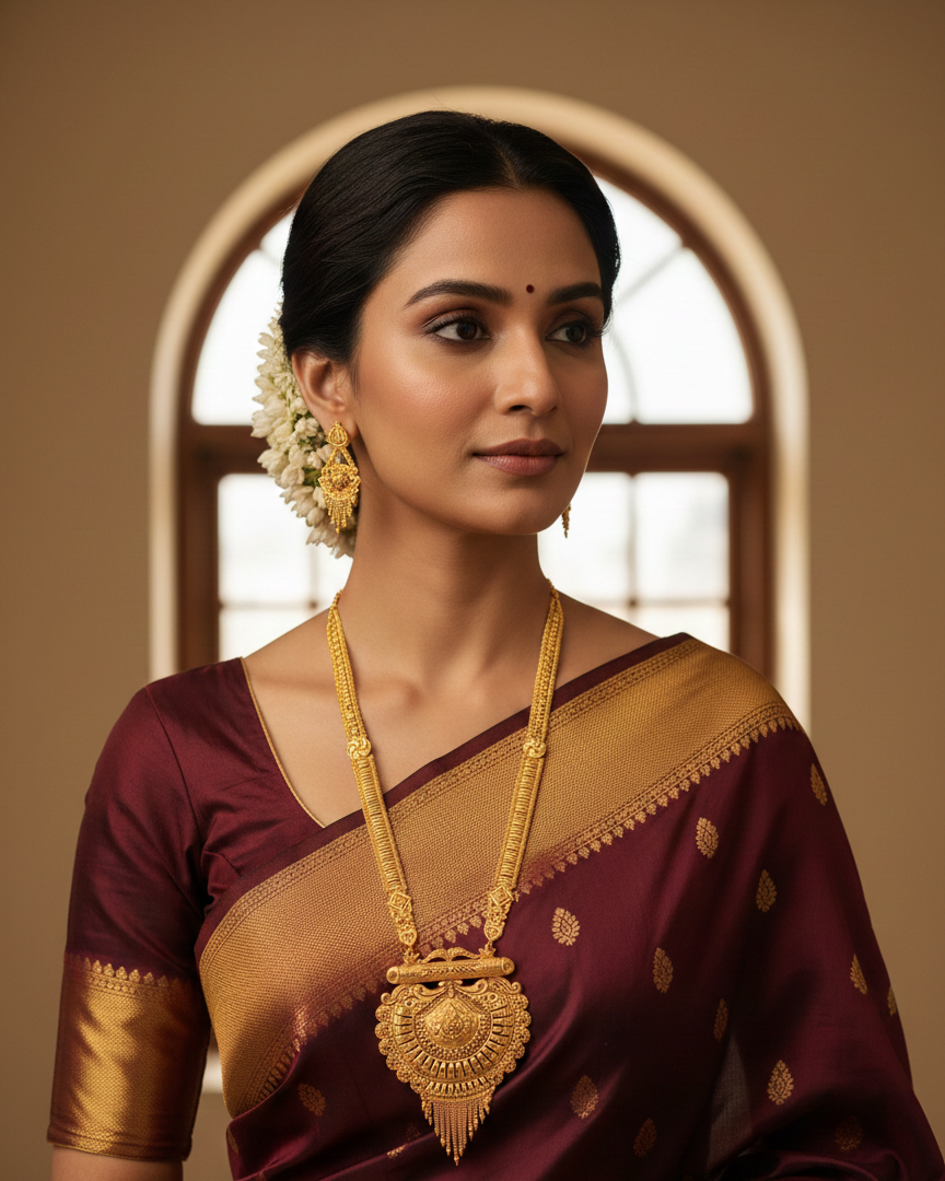 Chakravali Heritage Necklace Set – Antique Matte Gold-Plated Temple Jewelry With Matching Earrings