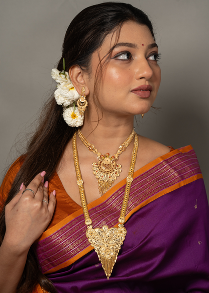 Aishwarya Lakshmi Hridaya Royal Jewellery Set – Antique Matte Gold-Plated Necklace With Matching Earrings
