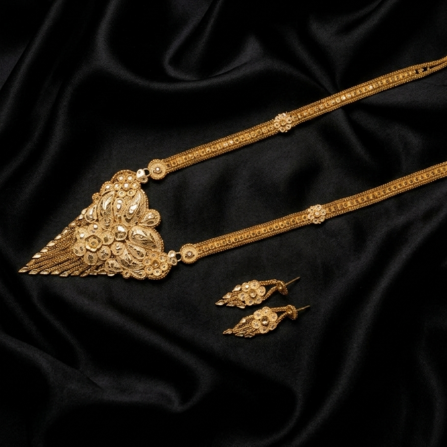Aishwarya Lakshmi Hridaya Royal Jewellery Set – Antique Matte Gold-Plated Necklace With Matching Earrings