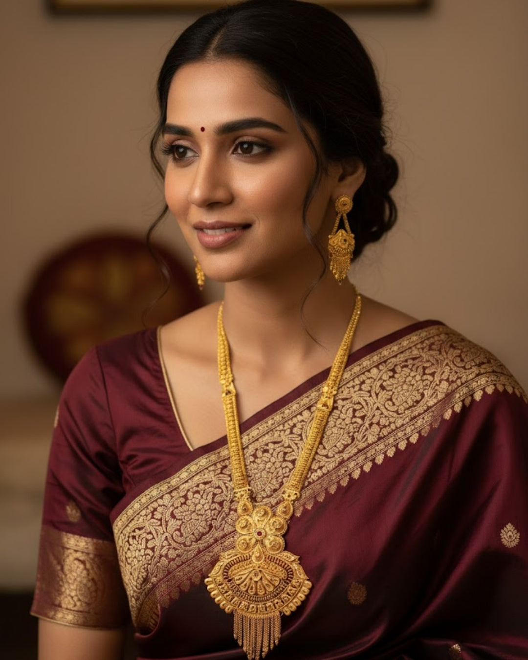 Aishwarya Padmakosha Heritage Necklace Set – Antique Matte Gold Temple Jewelry With Matching Earrings